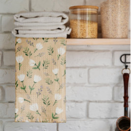 Minimalistische vanille en witte bloemen theedoek