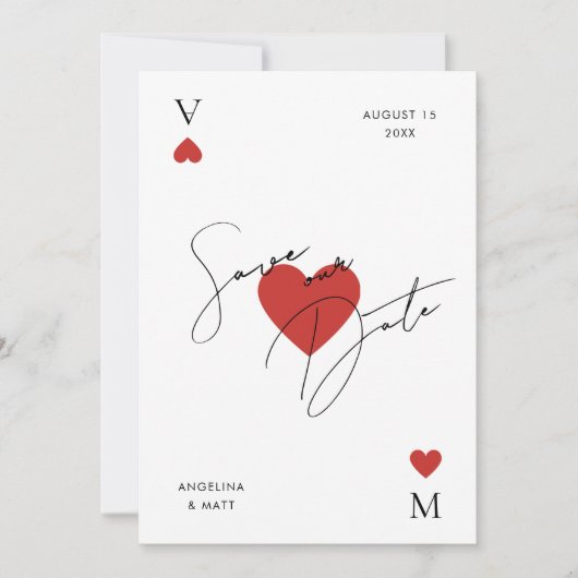 Minimalistische Vegas Casino Speelkaart Stijl Trou Save The Date (Voorkant)