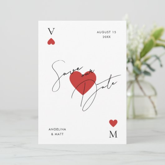 Minimalistische Vegas Casino Speelkaart Stijl Trou Save The Date (Staand voorkant)