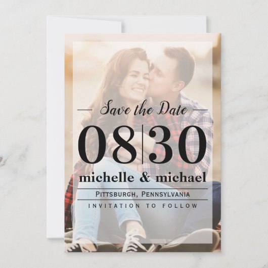 Minimalistische Vellum Simple Photo | Website QR-c Save The Date (Voorkant)