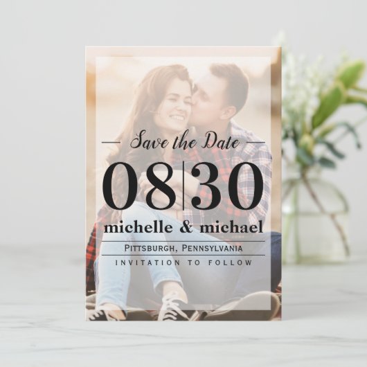 Minimalistische Vellum Simple Photo | Website QR-c Save The Date (Staand voorkant)