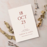 Minimalistische verbrande Oranje typografie Modern Save The Date<br><div class="desc">Een zeer elegante en moderne terracotta boho bruiloft bespaart de datum. Deze bevat een oranje terracotta scripttypografie in een unieke minimalistische stijl. Met aanpasbare datum en bruid en bruidegom naam. Pak het nu en maak het van jou, zodat je indruk kunt maken op je uitnodigingen met deze unieke en stijlvolle...</div>