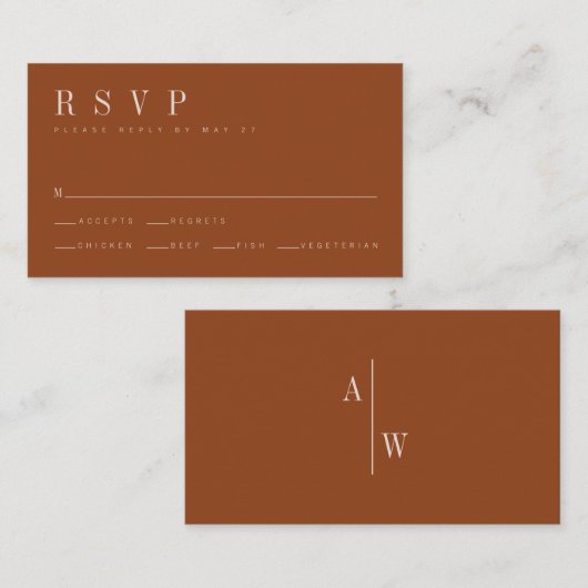 Minimalistische verbrande Sinaasappel bruiloft RSV Notitiekaartje (Voorkant / Achterkant)