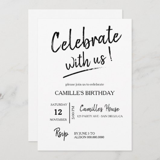 Minimalistische verjaardag kaart (Voorkant / Achterkant)