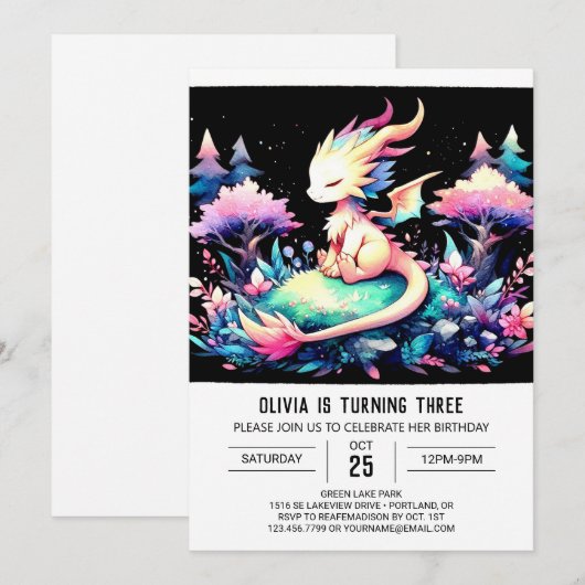 Minimalistische verjaardag van de draak kaart (Voorkant / Achterkant)