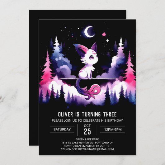 Minimalistische verjaardag van de zoete kat kaart (Voorkant / Achterkant)