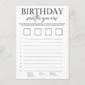 Minimalistische verjaardagscattergorieën spelkaart informatiekaartje (Voorkant)