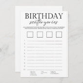 Minimalistische verjaardagscattergorieën spelkaart informatiekaartje (Voorkant / Achterkant)