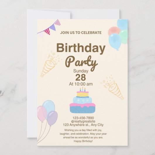 Minimalistische verjaardagsfeest uitnodiging templ (Voorkant)
