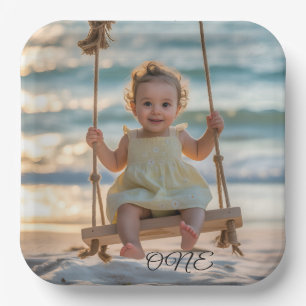 Minimalistische verjaardagsfeestje voor babymeisje papieren bordje