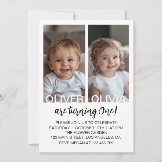 Minimalistische Verjaardagsfoto voor Zwarte en Wit Kaart (Voorkant)