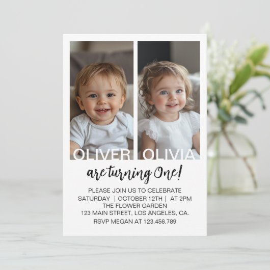 Minimalistische Verjaardagsfoto voor Zwarte en Wit Kaart (Staand voorkant)