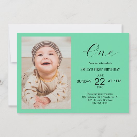 Minimalistische verjaardagskaart met foto aankondiging (Voorkant)