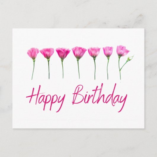 Minimalistische verjaardagskaart met roze bloemen briefkaart (Voorkant)