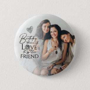 Minimalistische verjaardagslettering vriend fotoli ronde button 5,7 cm
