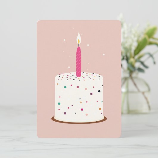Minimalistische verjaardagstaart Kaart – Elegante  (Staand voorkant)