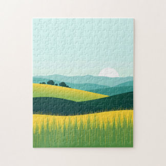 Minimalistische Verlopende Heuvels en Gras Landsch Legpuzzel