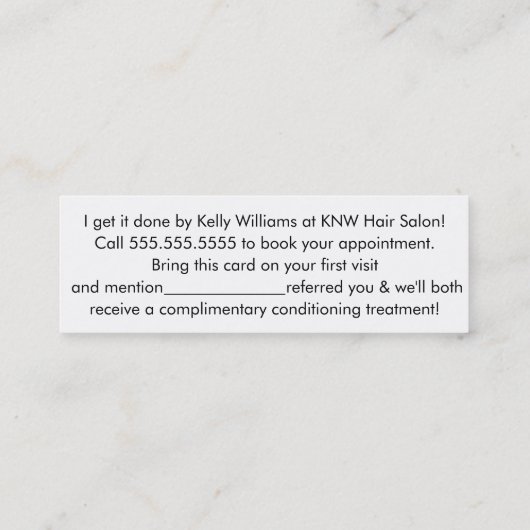 Minimalistische verwijzing naar Hair Salon Verwijz Mini Visitekaartje (Achterkant)