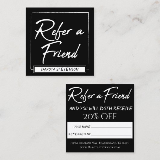 Minimalistische verwijzingsKaart | Moderne zwart-w Aanbevelingskaartje (Voorkant / Achterkant)