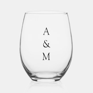 Minimalistische Vet Monogram Boho Trouw Zwart Wit Wijnglas Zonder Voet
