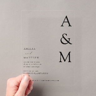 Minimalistische Vet Monogram Typografie Trouw Simp Acryl Uitnodigingen