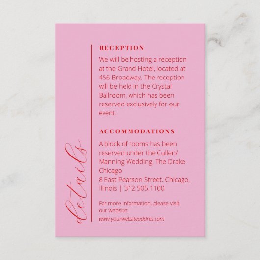 Minimalistische vet rode bruiloft informatie informatiekaartje (Voorkant)