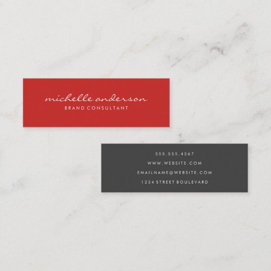 Minimalistische Vet Rode Cursieve Tekst Mini Visitekaartje (Voorkant / Achterkant)