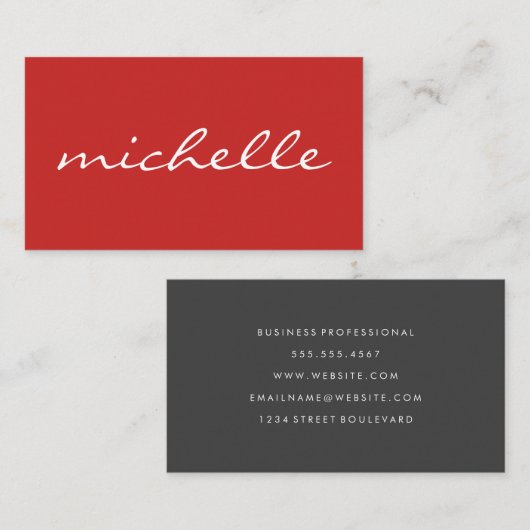 Minimalistische Vet Rode Cursieve Tekst Visitekaartje (Voorkant / Achterkant)