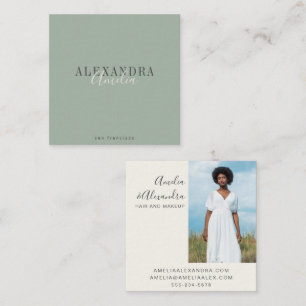 Minimalistische Vet Script Boho Salie Groene Foto Vierkante Visitekaartje