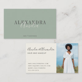 Minimalistische Vet Script Boho Salie Groene Foto Visitekaartje