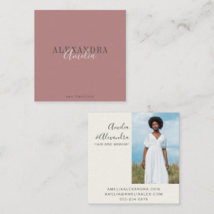 Minimalistische Vet Script Boho Stof Roze Foto  Vierkante Visitekaartje