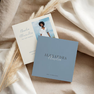 Minimalistische Vet Script Boho Stofblauw Foto Vierkante Visitekaartje