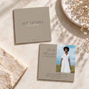 Minimalistische Vet Script Boho Taupe Bruin Foto  Vierkante Visitekaartje