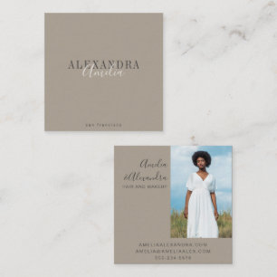 Minimalistische Vet Script Boho Taupe Bruin Foto  Vierkante Visitekaartje