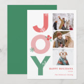 Minimalistische Vet Script Joy 3 Foto Collage Fami Feestdagenkaart (Voorkant / Achterkant)