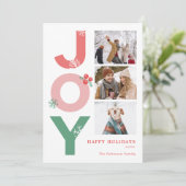 Minimalistische Vet Script Joy 3 Foto Collage Fami Feestdagenkaart (Staand voorkant)