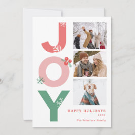 Minimalistische Vet Script Joy Foto Collage Famili Feestdagenkaart