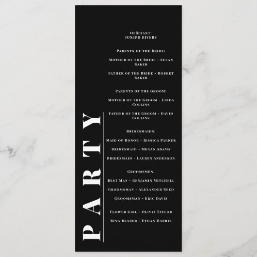 Minimalistische vet zwart-wit bruiloft programma's (Achterkant)
