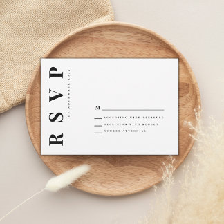Minimalistische vet zwart-wit bruiloft rsvp kaartje