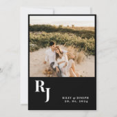 Minimalistische vet zwart-wit trouwfoto kaart (Achterkant)