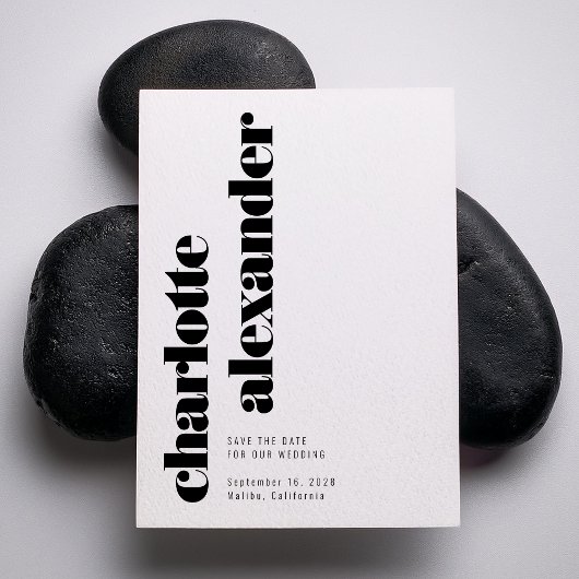 Minimalistische vet zwart wit verticale namen foto save the date