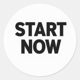 Minimalistische vetgedrukte start nu tekst ronde sticker