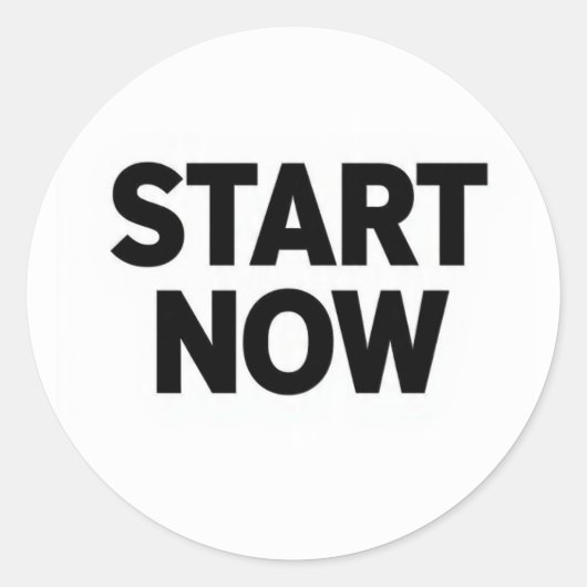 Minimalistische vetgedrukte start nu tekst ronde sticker (Voorkant)