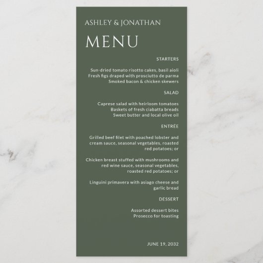 Minimalistische vetgedrukte tekst markeert bruilof menu (Voorkant)