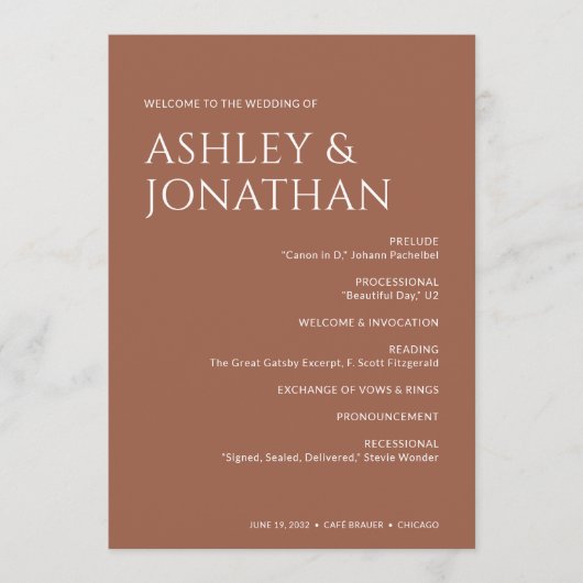 Minimalistische vetgedrukte tekst markeert bruilof programmakaart (Voorkant)