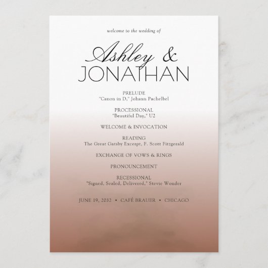 Minimalistische vetgedrukte tekst markeert bruilof programmakaart (Voorkant)