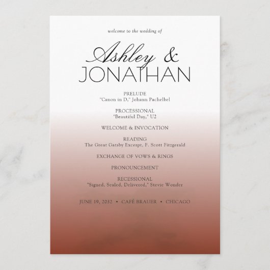 Minimalistische vetgedrukte tekst markeert bruilof programmakaart (Voorkant)