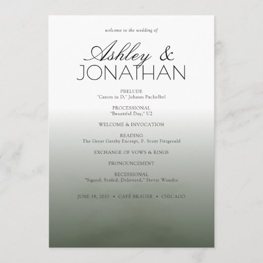 Minimalistische vetgedrukte tekst markeert bruilof programmakaart (Voorkant)