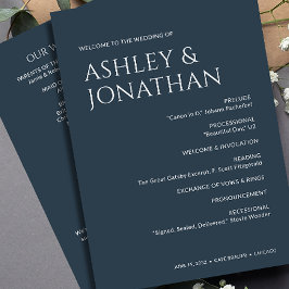 Minimalistische vetgedrukte tekst markeert bruilof programmakaart