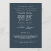 Minimalistische vetgedrukte tekst markeert bruilof programmakaart (Achterkant)